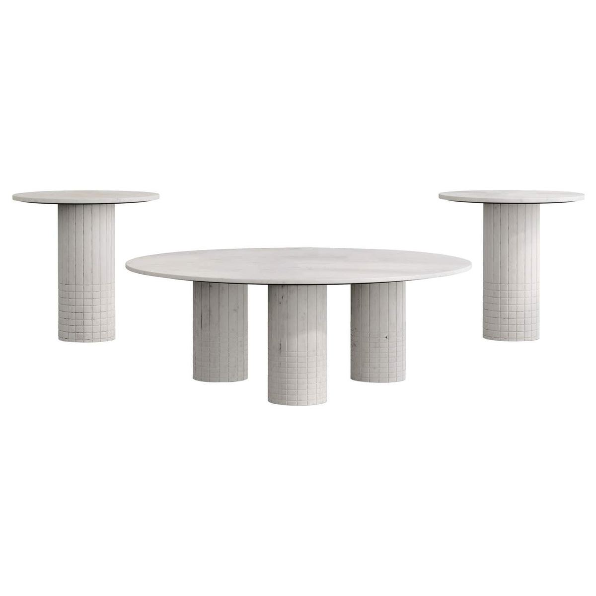 709668-S3 Astoria 3-piece Marble Coffee and End Table Set White