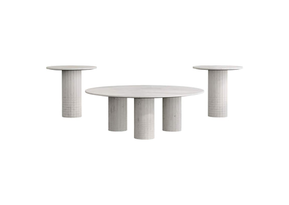 709668-S3 Astoria 3-piece Marble Coffee and End Table Set White