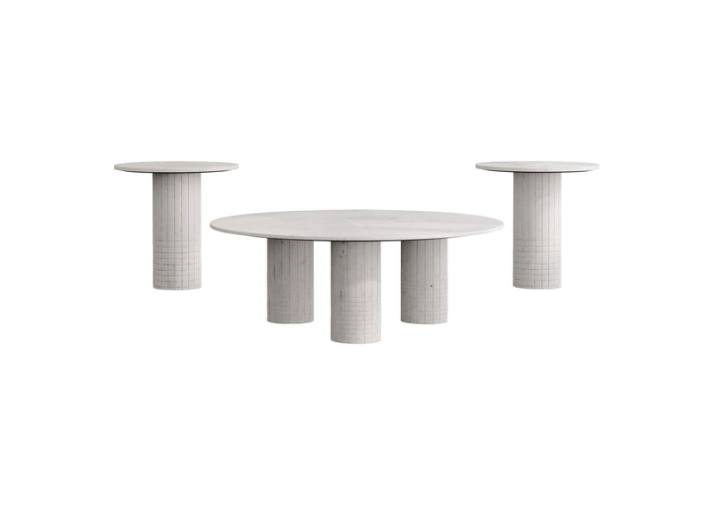 709668-S3 Astoria 3-piece Marble Coffee and End Table Set White