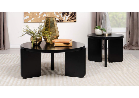 709678-S2 Cordova 2-piece Solid Wood Coffee and End Table Set Black