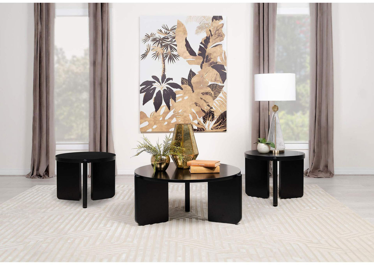 709678-S3 Cordova 3-piece Solid Wood Coffee and End Table Set Black