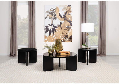 709678-S3 Cordova 3-piece Solid Wood Coffee and End Table Set Black
