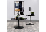 709687 Ganso Round Metal End Table With Tempered Glass Top Black
