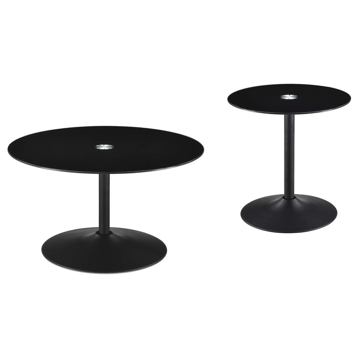 709688-S2 Ganso 2-piece Round Glass Top Coffee and End Table Set Black