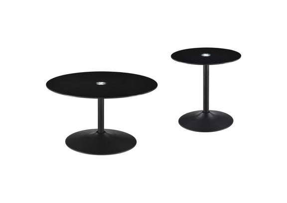 709688-S2 Ganso 2-piece Round Glass Top Coffee and End Table Set Black