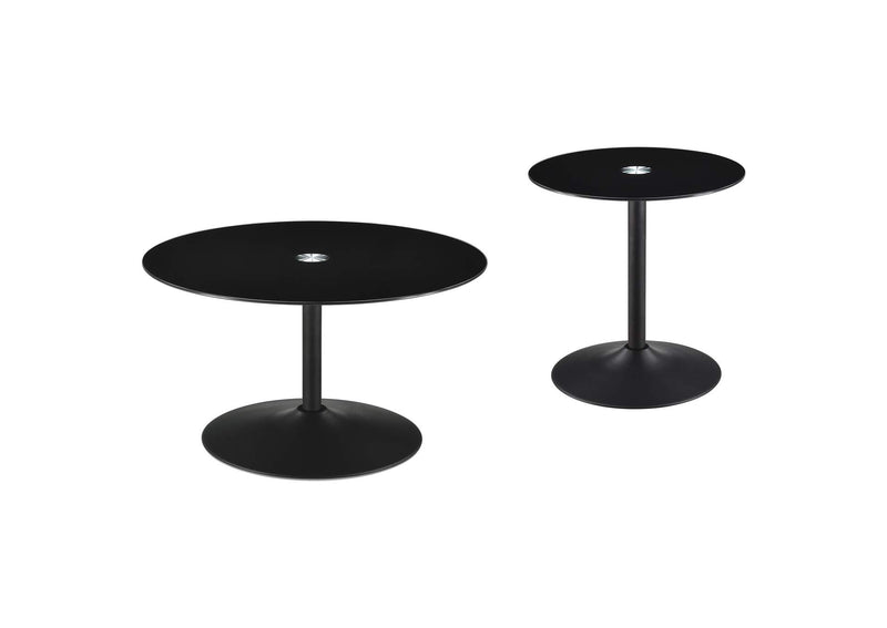 709688-S2 Ganso 2-piece Round Glass Top Coffee and End Table Set Black