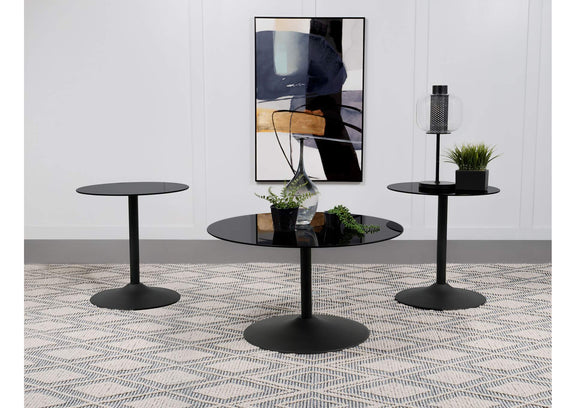 709688-S3 Ganso 3-piece Round Glass Top Coffee and End Table Set Black