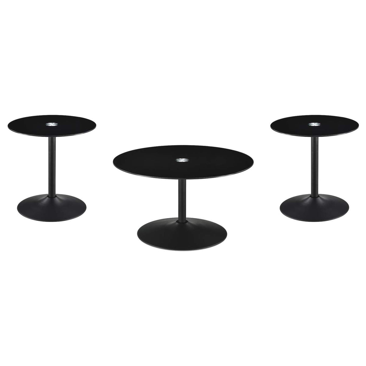 709688-S3 Ganso 3-piece Round Glass Top Coffee and End Table Set Black