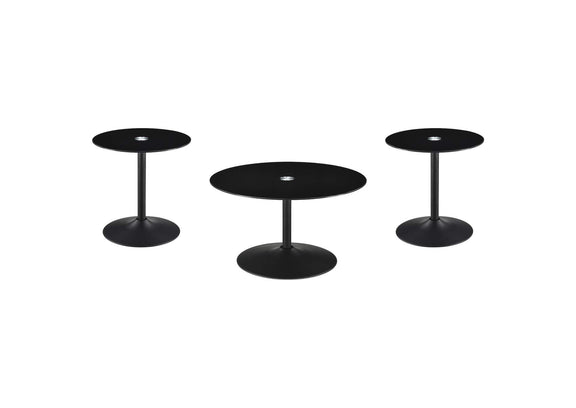 709688-S3 Ganso 3-piece Round Glass Top Coffee and End Table Set Black