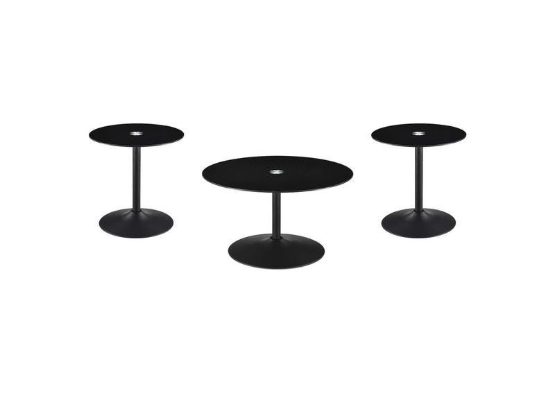 709688-S3 Ganso 3-piece Round Glass Top Coffee and End Table Set Black