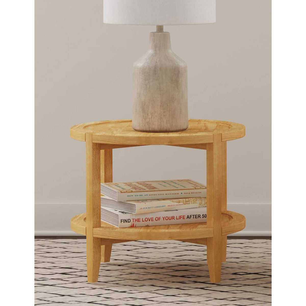 709697 Camillo Round Solid Wood Side End Table Maple Brown