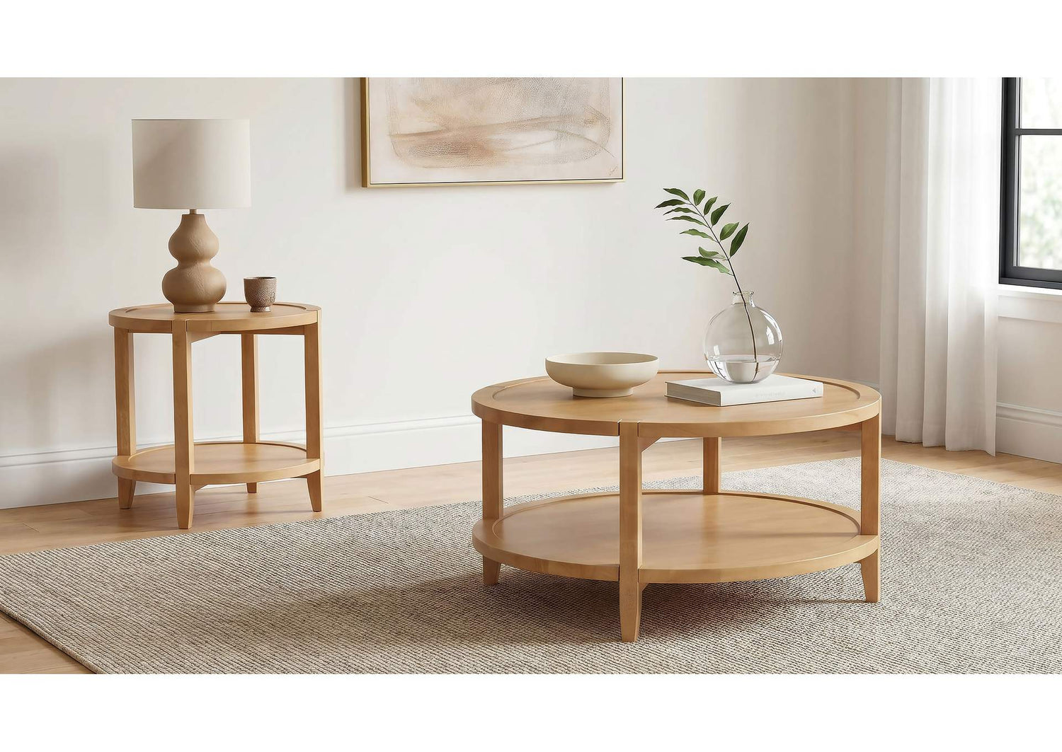 709698-S2 Camillo 2-piece Round Coffee and End Table Set Maple