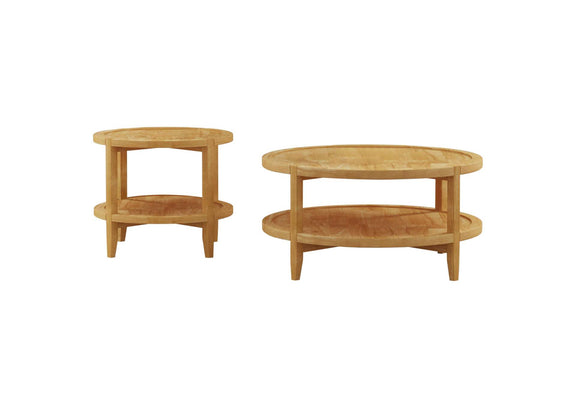 709698-S2 Camillo 2-piece Round Coffee and End Table Set Maple