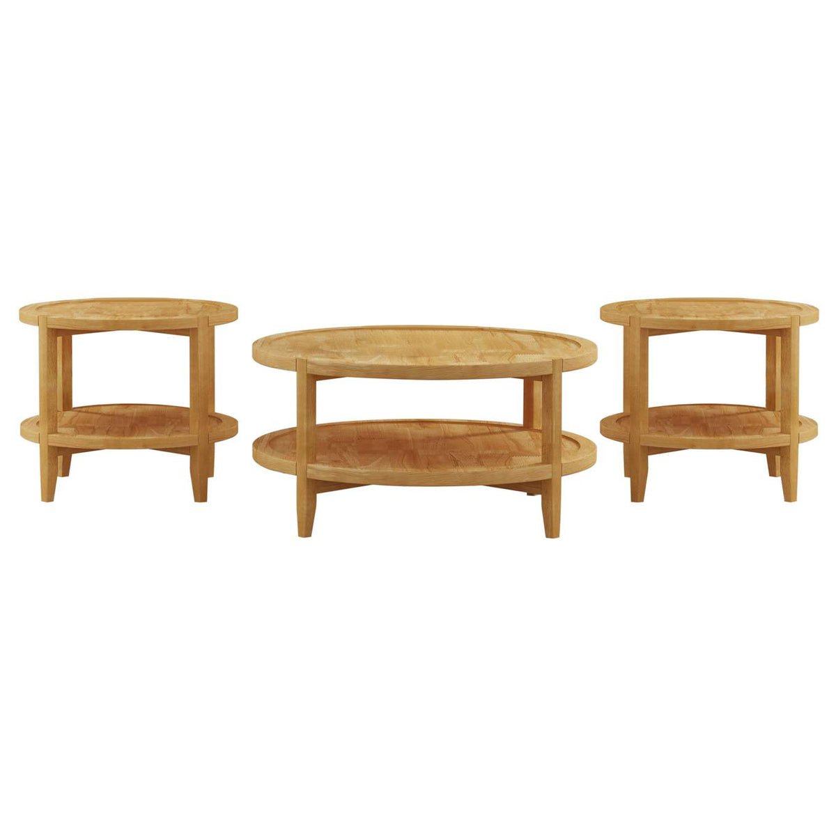 709698-S3 Camillo 3-piece Round Coffee and End Table Set Maple