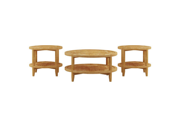 709698-S3 Camillo 3-piece Round Coffee and End Table Set Maple
