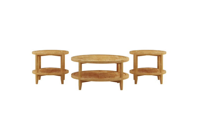 709698-S3 Camillo 3-piece Round Coffee and End Table Set Maple