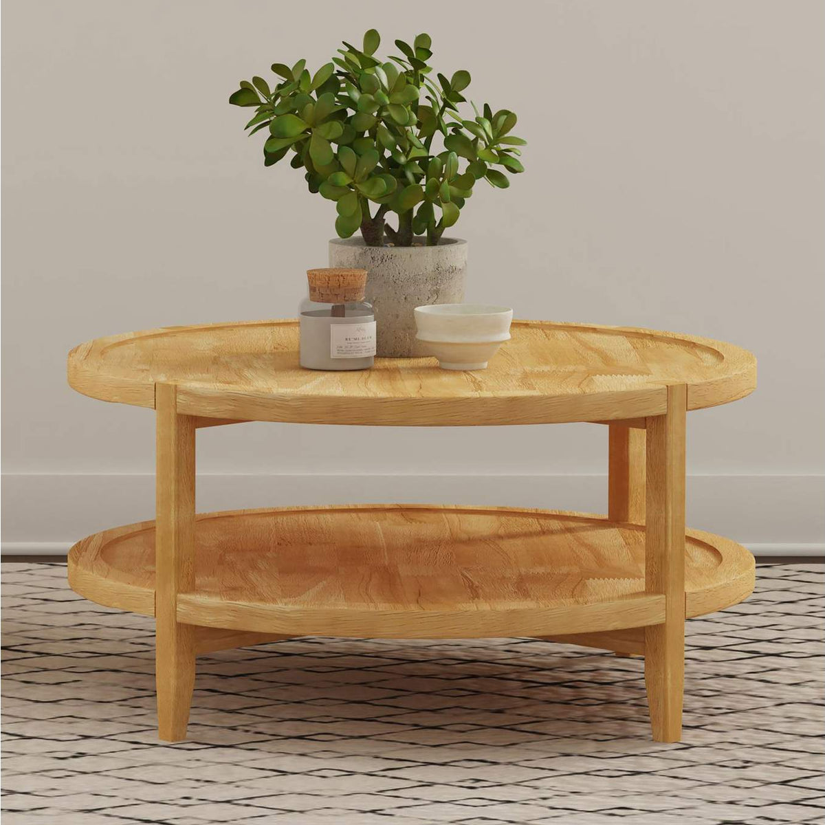 709698 Camillo Round Solid Wood Coffee Table Maple Brown