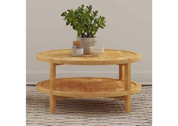 709698 Camillo Round Solid Wood Coffee Table Maple Brown