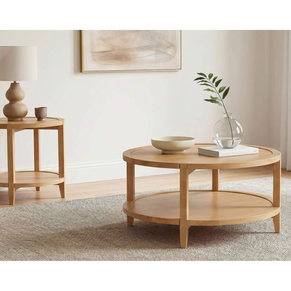 709698 Camillo Round Solid Wood Coffee Table Maple Brown