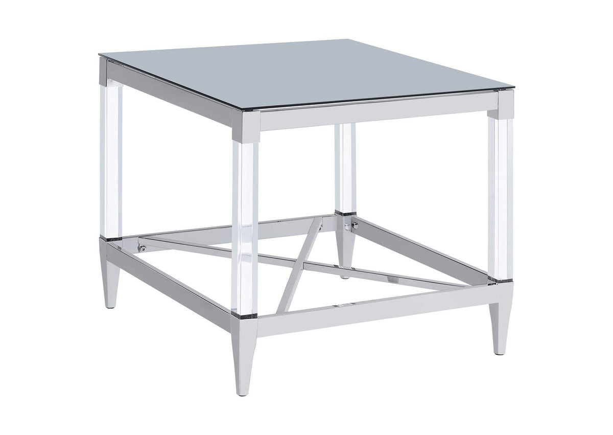 Lindley Square Tempered Mirror Acrylic Side End Table Chrome