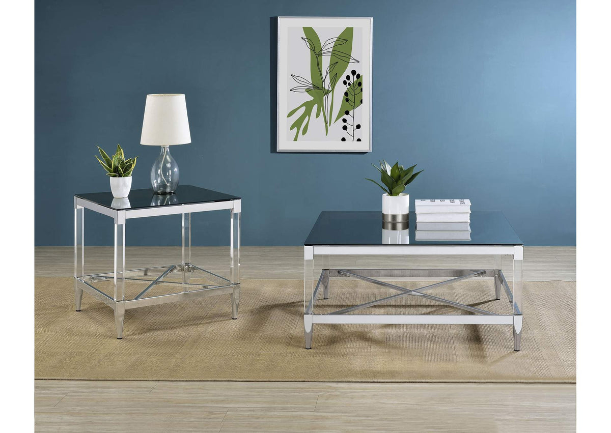 709728-S2 Lindley 2-piece Square Coffee and End Table Set Chrome