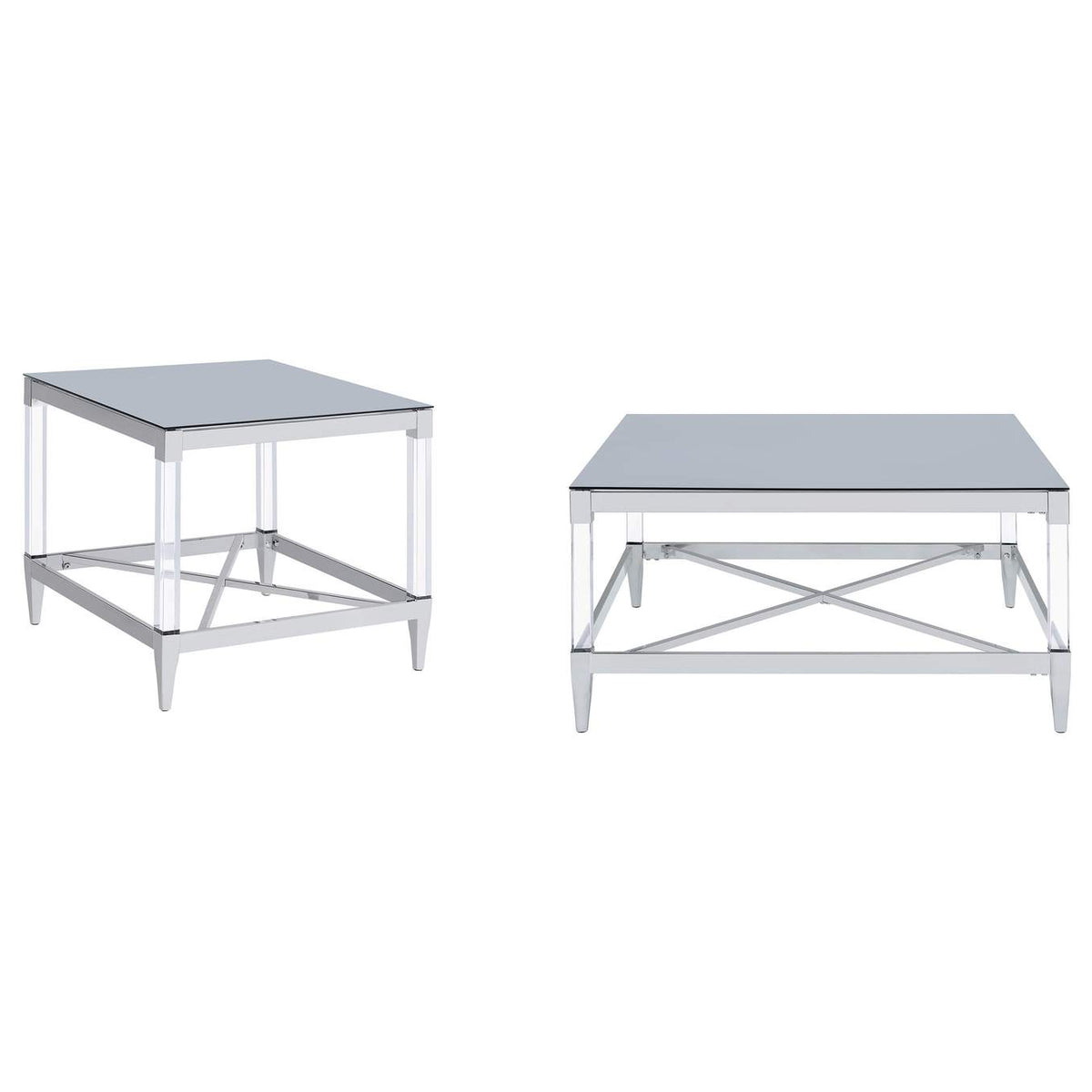 709728-S2 Lindley 2-piece Square Coffee and End Table Set Chrome