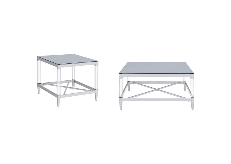709728-S2 Lindley 2-piece Square Coffee and End Table Set Chrome