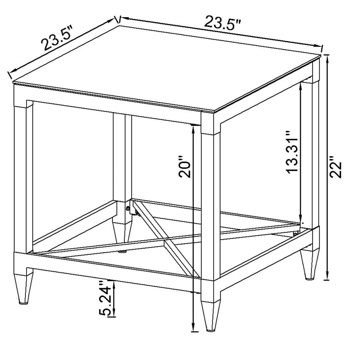 709728-S2 Lindley 2-piece Square Coffee and End Table Set Chrome