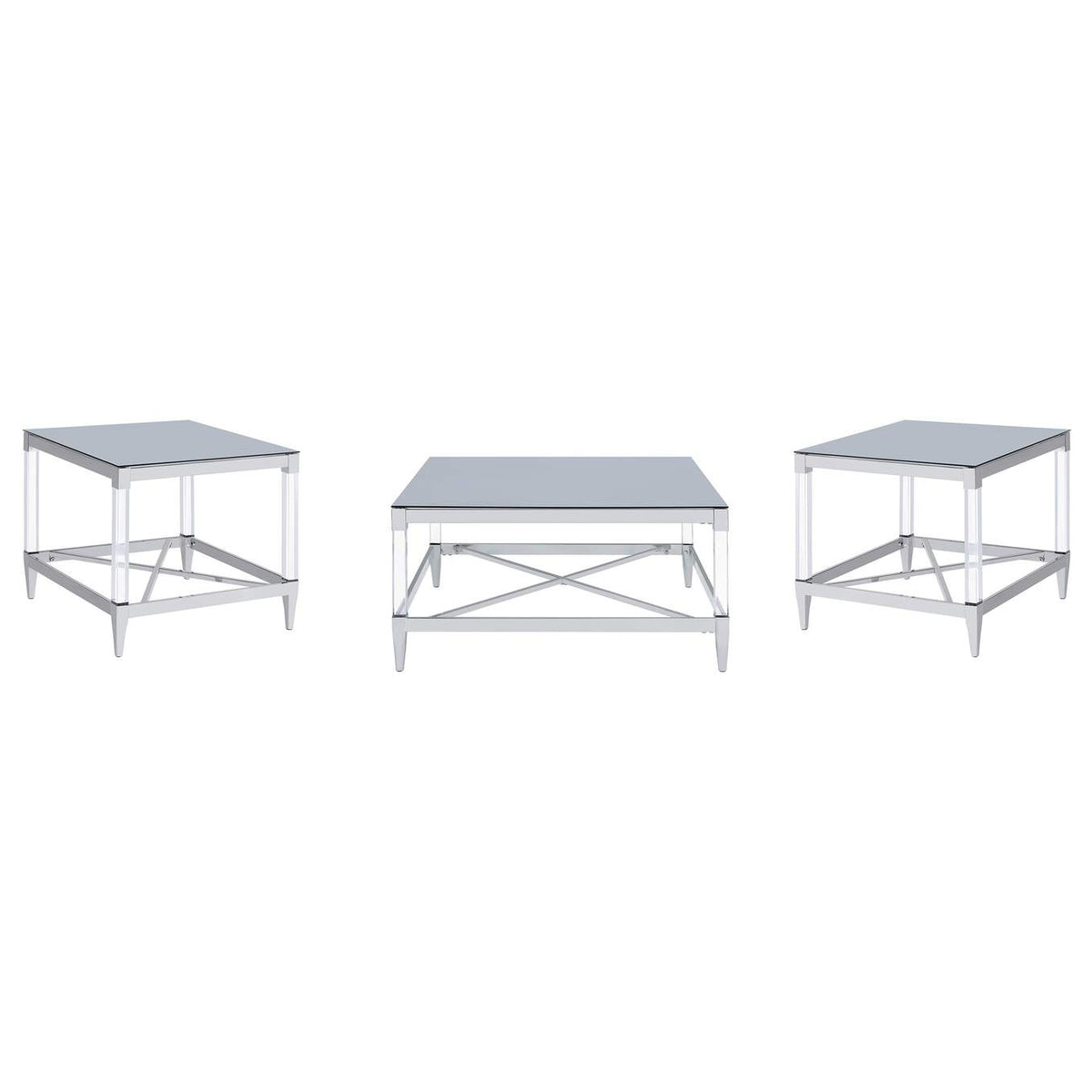 709728-S3 Lindley 3-piece Square Coffee and End Table Set Chrome
