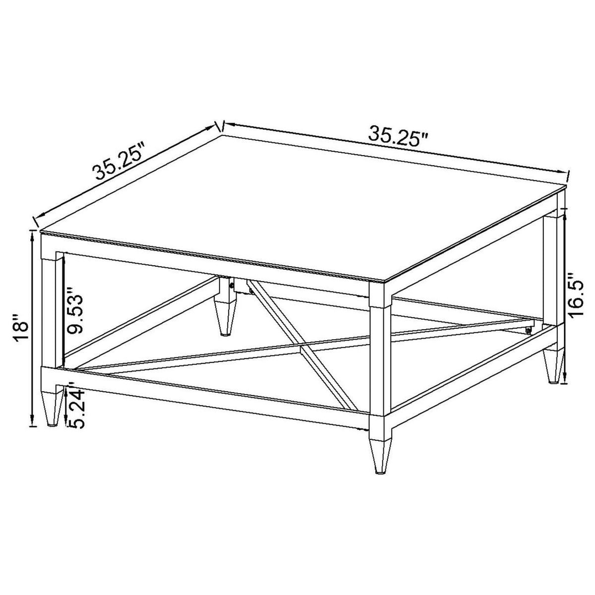 709728-S3 Lindley 3-piece Square Coffee and End Table Set Chrome