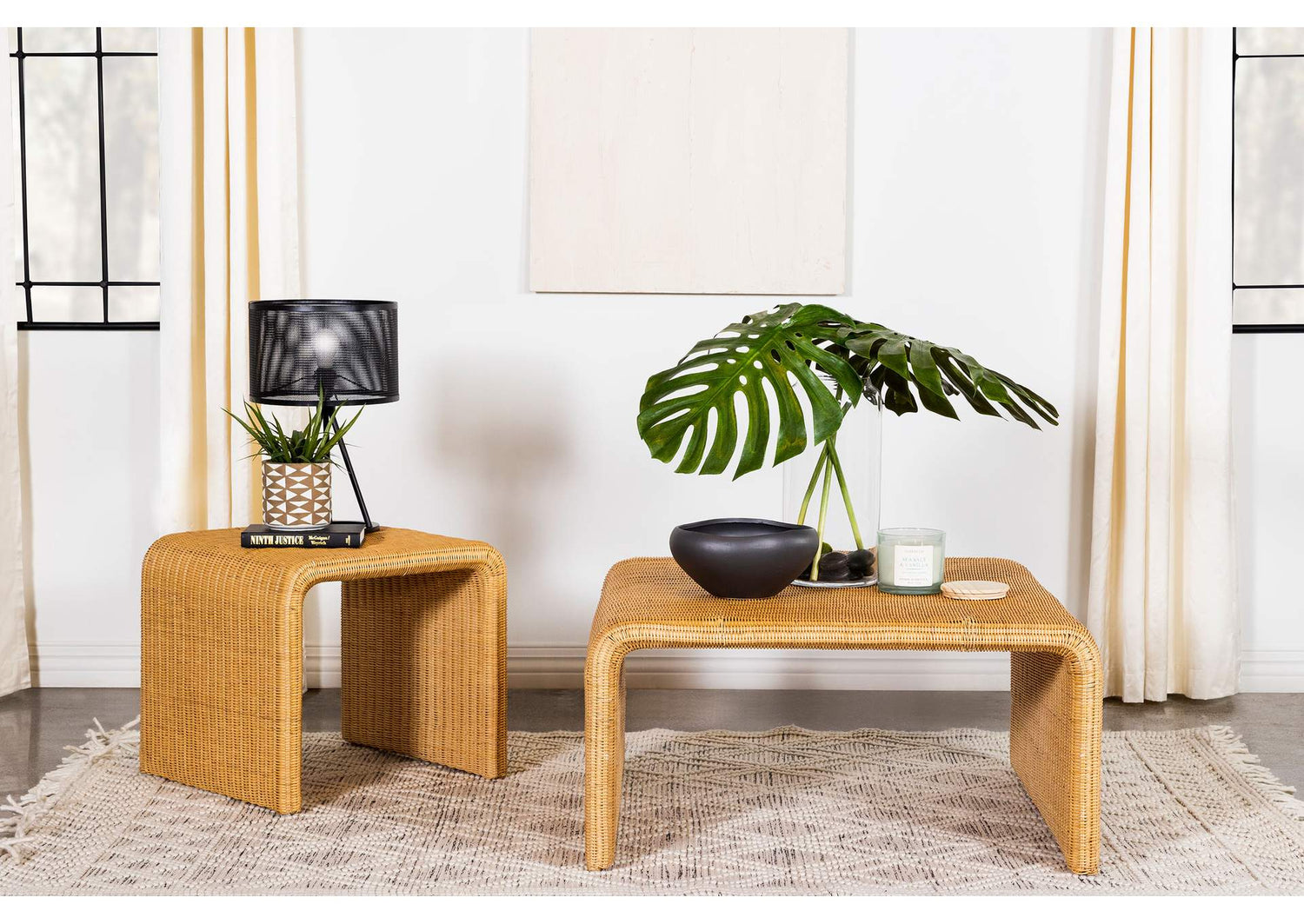 709818-S2 Cahya 2-piece Rattan Coffee and End Table Set Natural