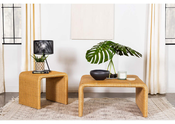 709818-S2 Cahya 2-piece Rattan Coffee and End Table Set Natural
