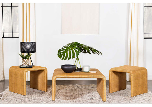 709818-S3 Cahya 3-piece Rattan Coffee and End Table Set Natural