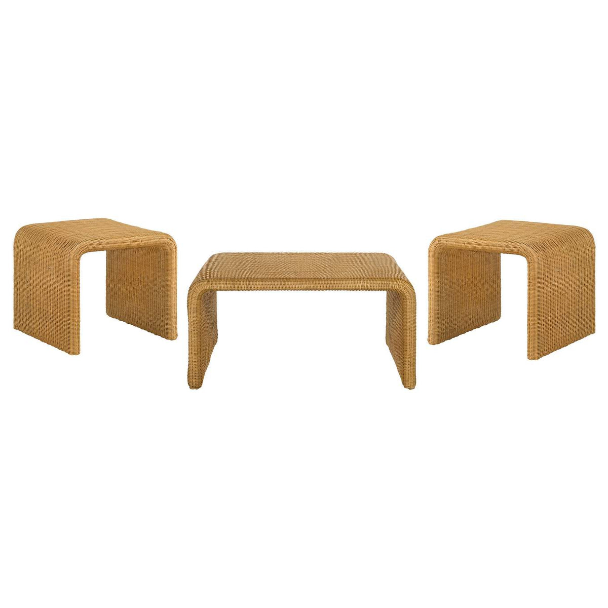 709818-S3 Cahya 3-piece Rattan Coffee and End Table Set Natural