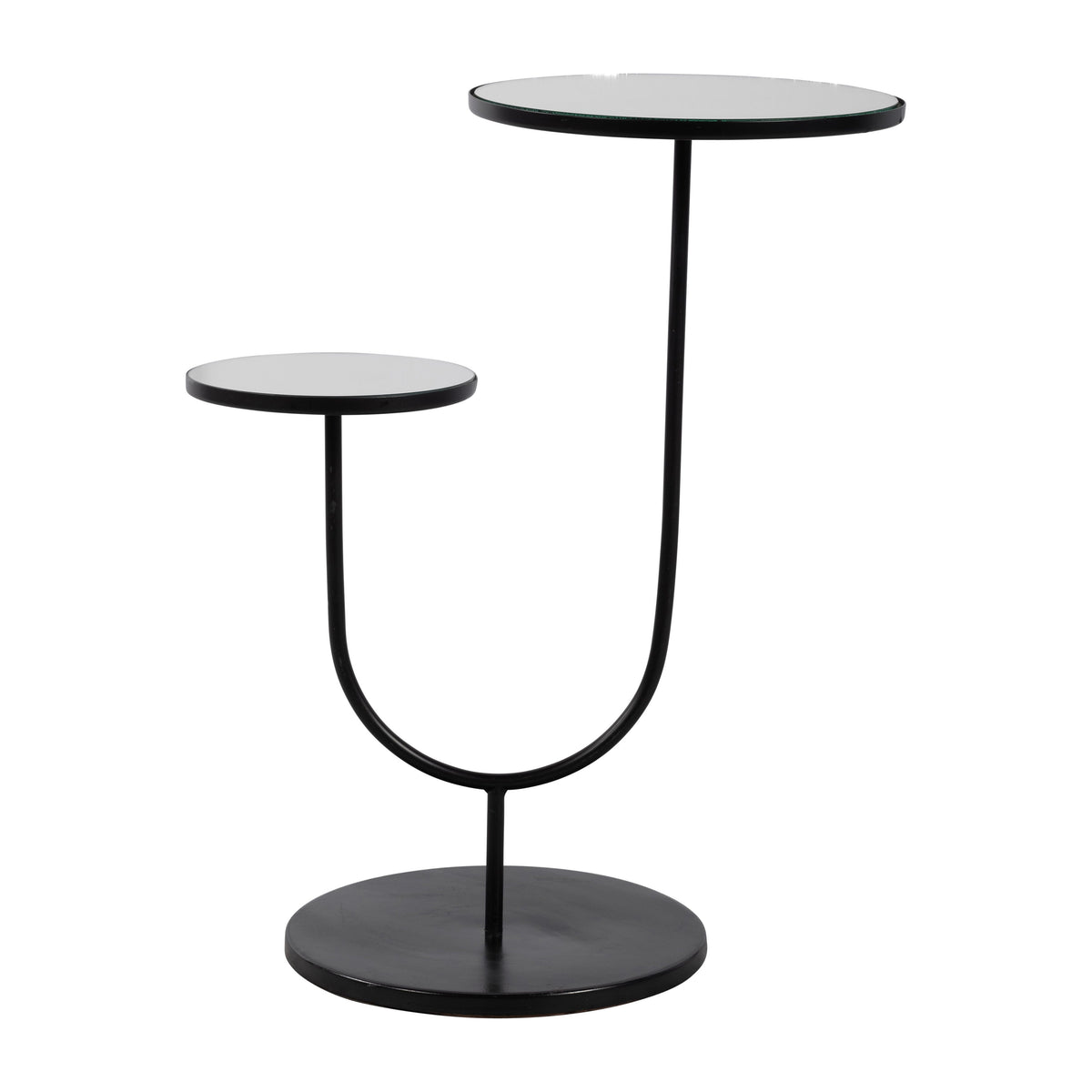Metal 2-Tiered Side Table With Mirror Top 19 x 25" - Black