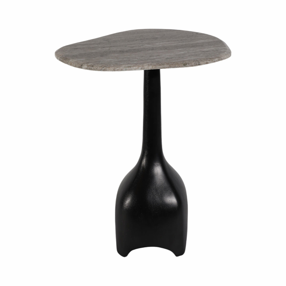 21" Curved Top Marble Accent Table - Beige / Black