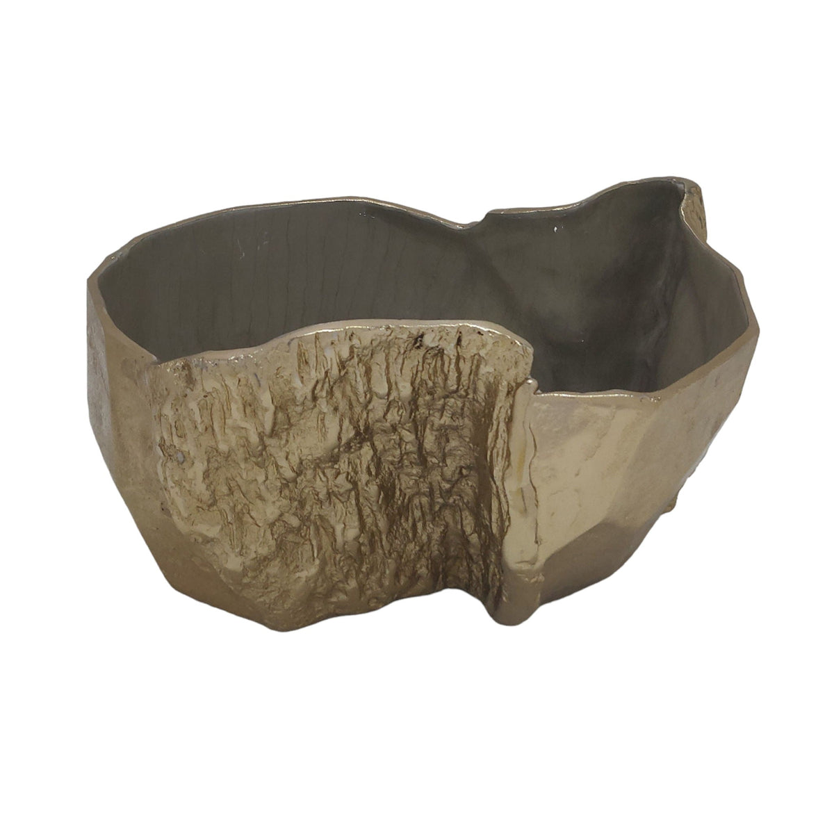 15" Metal Trunk Bowl With Color Inside - Gold / Ivory