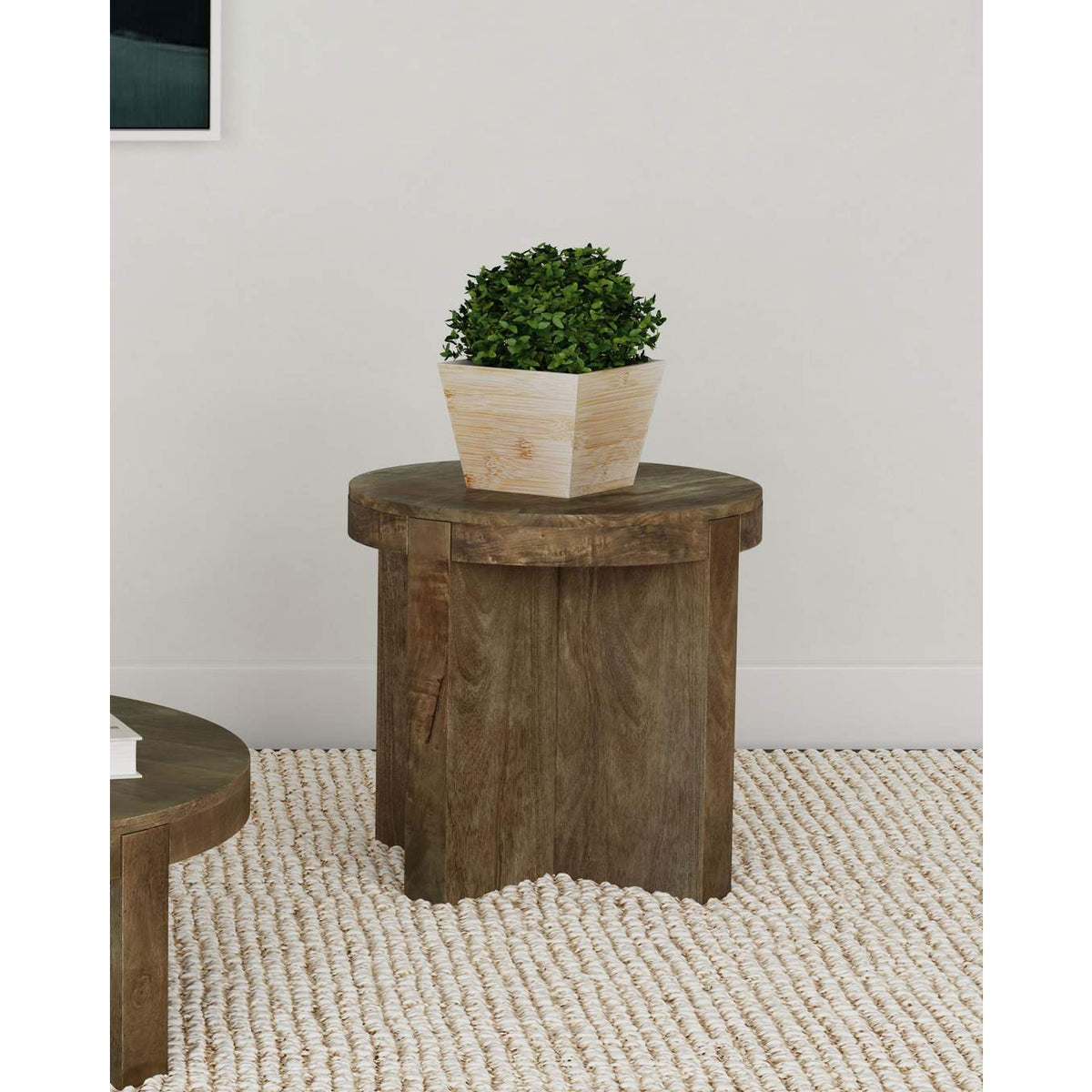 710137 Kinkaid Round Solid Mango Wood End Table Brown