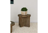710137 Kinkaid Round Solid Mango Wood End Table Brown
