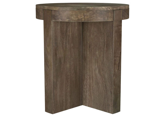 710137 Kinkaid Round Solid Mango Wood End Table Brown