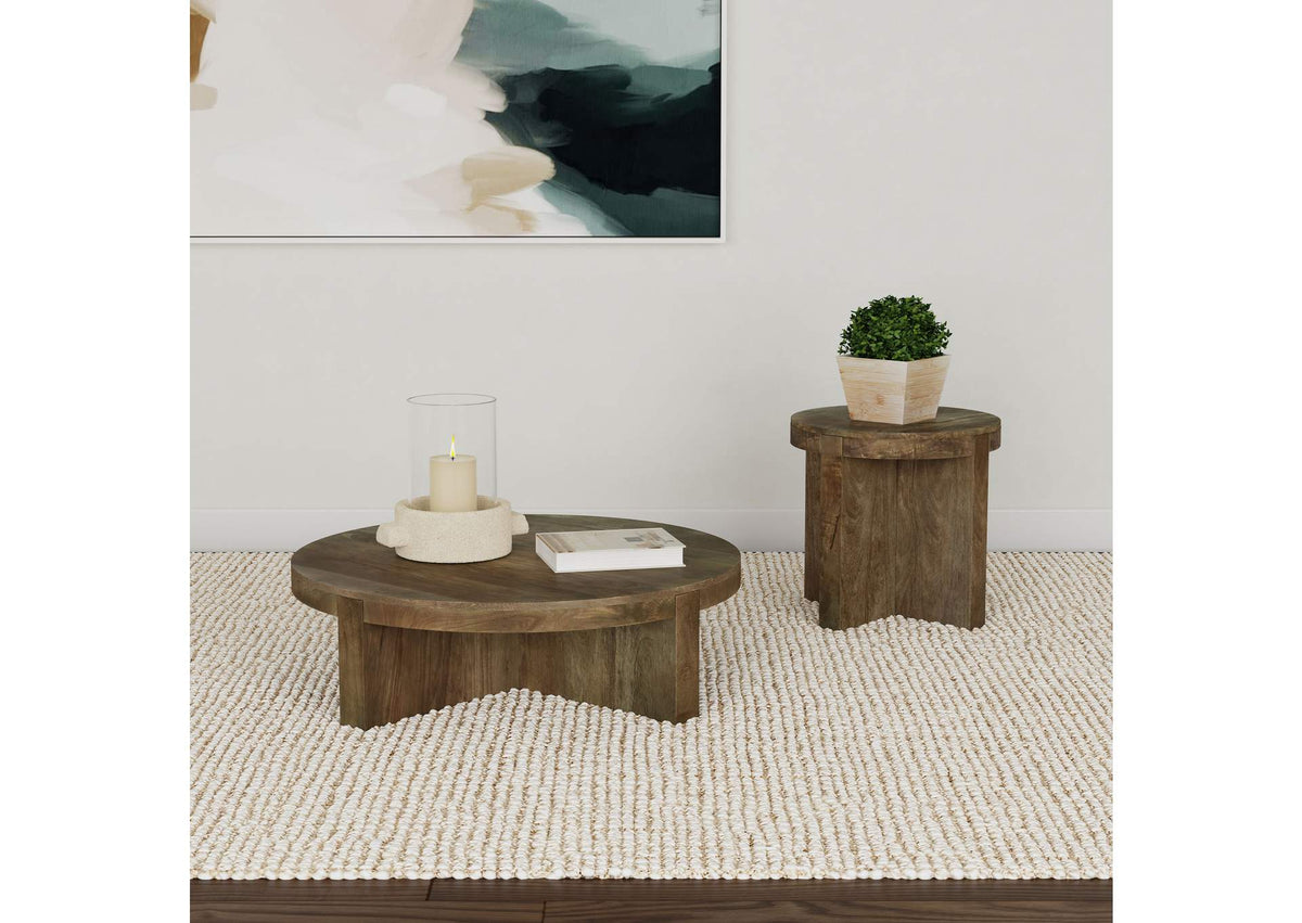 710138-S2 Kinkaid 2-piece Solid Wood Coffee and End Table Set Brown