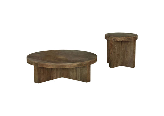 710138-S2 Kinkaid 2-piece Solid Wood Coffee and End Table Set Brown