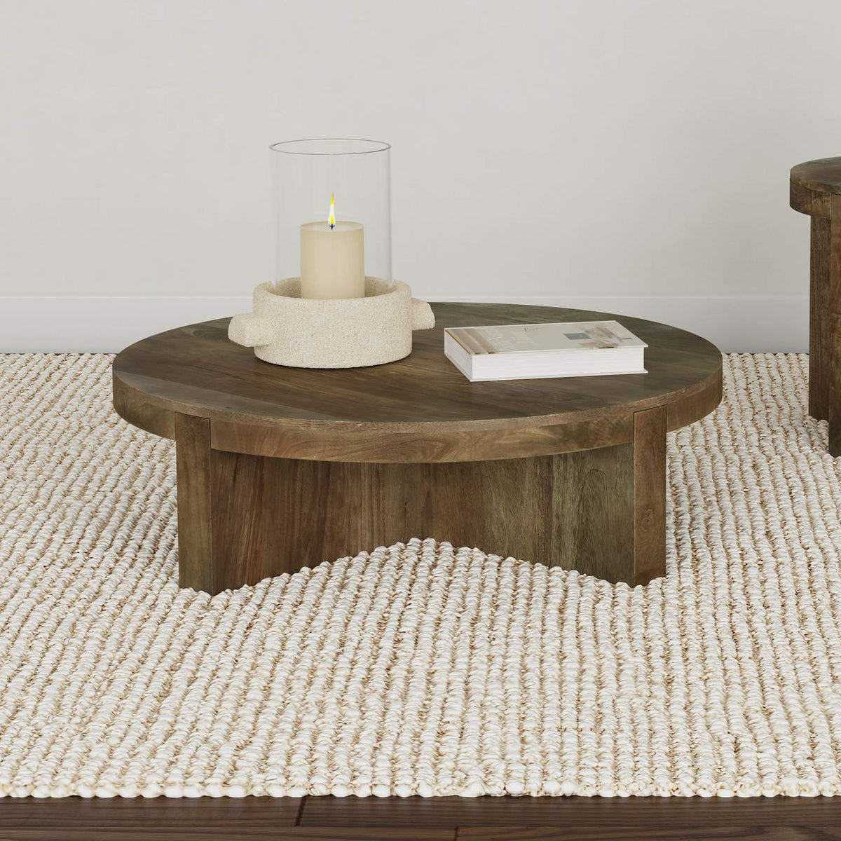 710138 Kinkaid Round Solid Mango Wood Coffee Table Brown