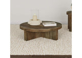 710138 Kinkaid Round Solid Mango Wood Coffee Table Brown