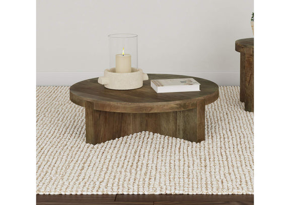 710138 Kinkaid Round Solid Mango Wood Coffee Table Brown