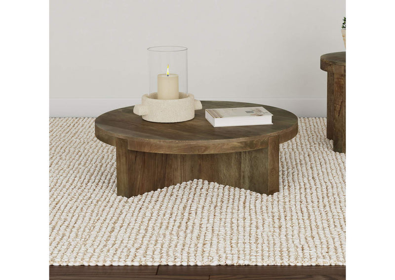 710138 Kinkaid Round Solid Mango Wood Coffee Table Brown
