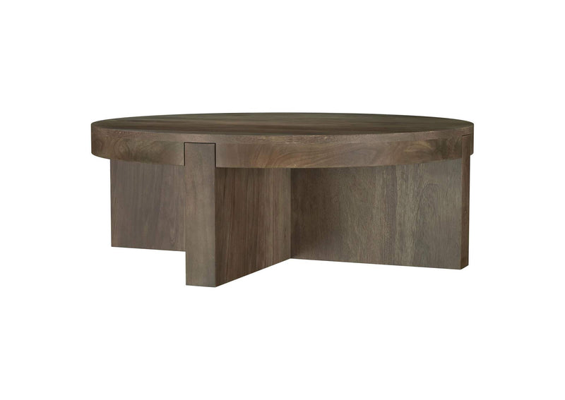 710138 Kinkaid Round Solid Mango Wood Coffee Table Brown