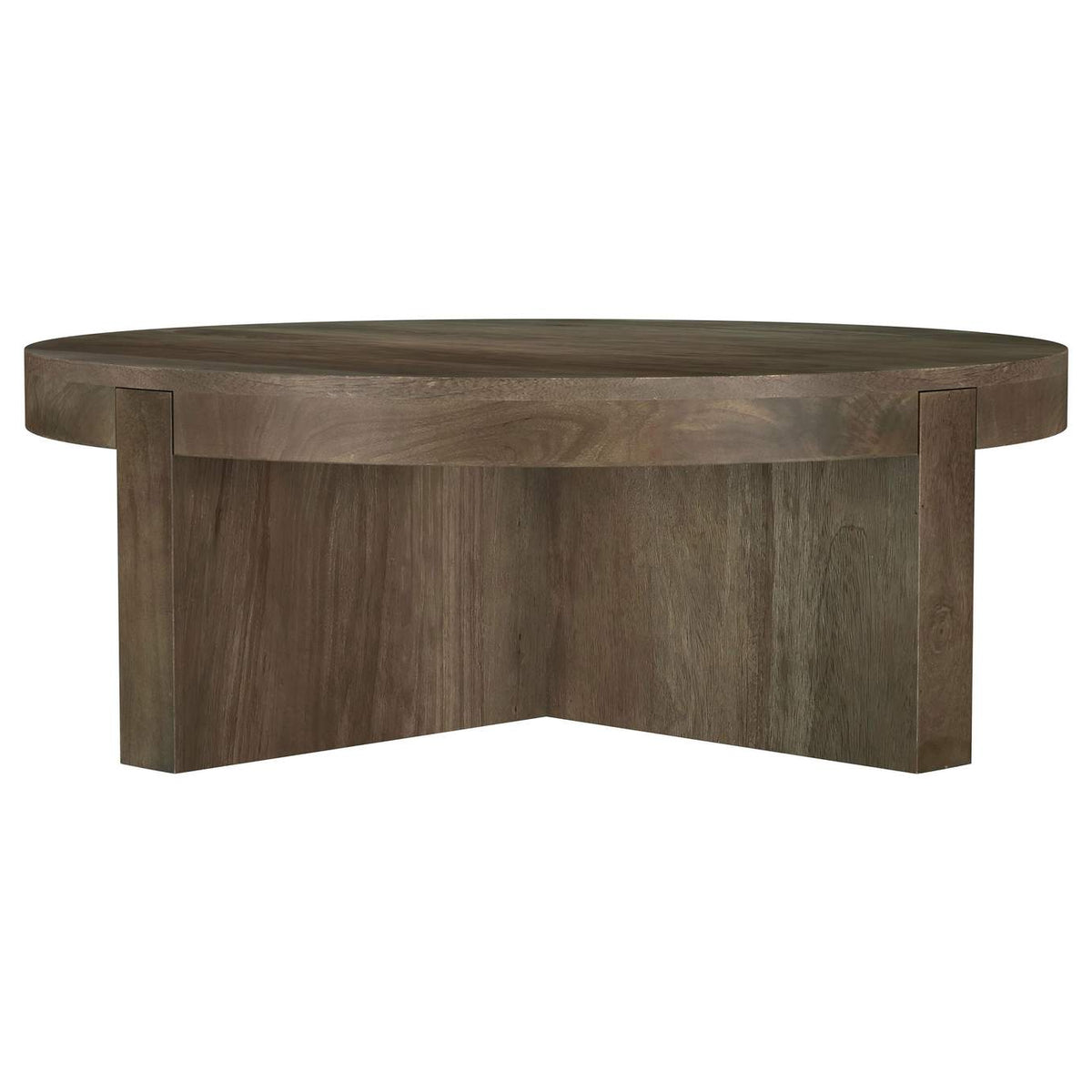 710138 Kinkaid Round Solid Mango Wood Coffee Table Brown