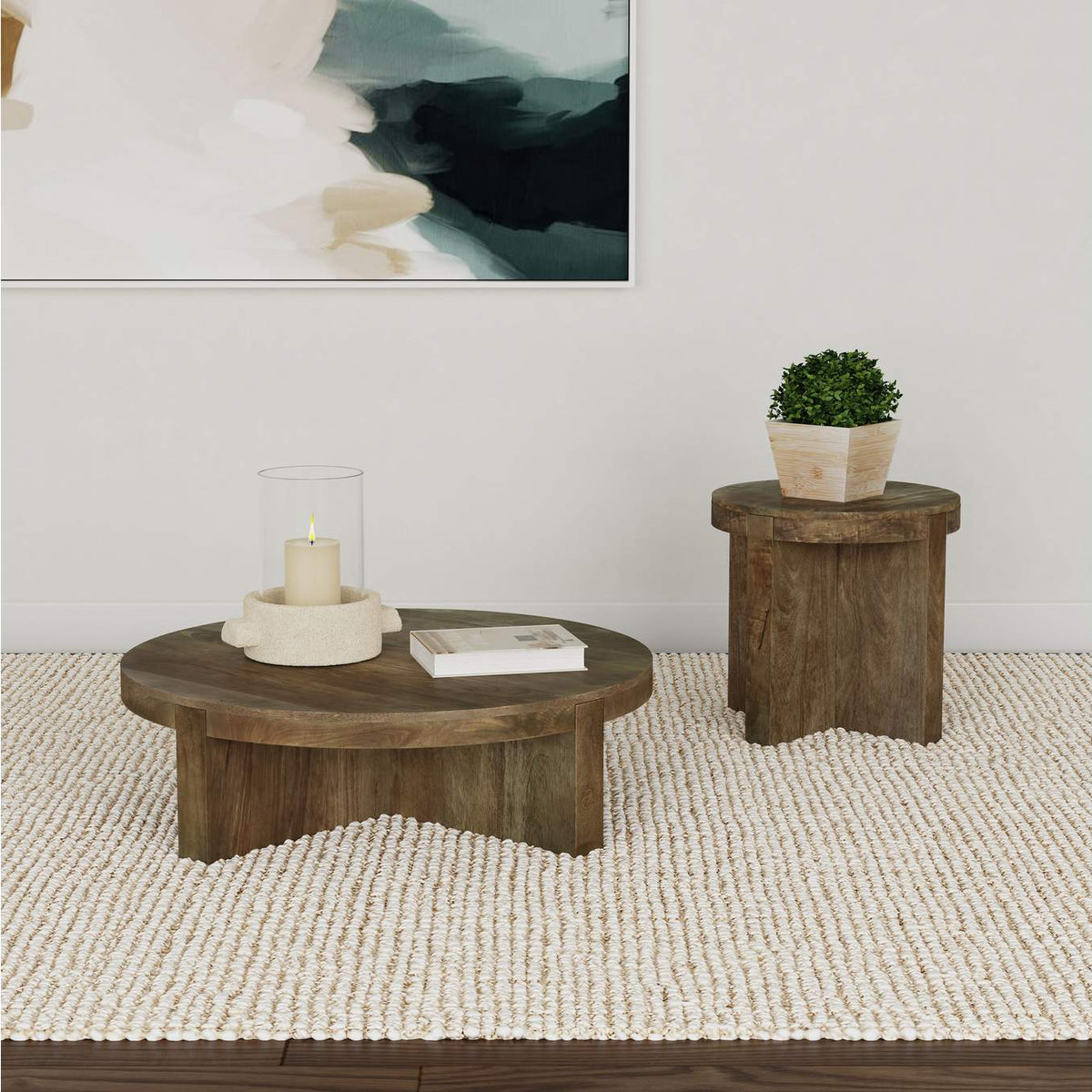 710138 Kinkaid Round Solid Mango Wood Coffee Table Brown