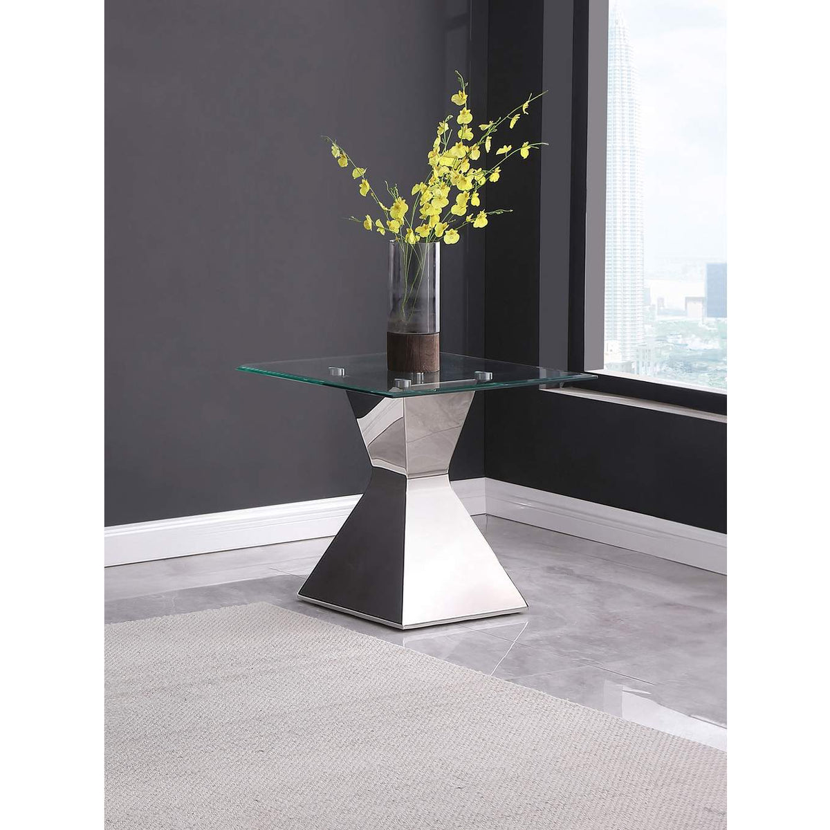 710207 Jenny Glass Top Stainless Steel Side End Table Chrome